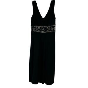 KAY UNGER Formal Chiffon Dress Lace Overlay Tulle Vneck Midi Knee Black Sz 4